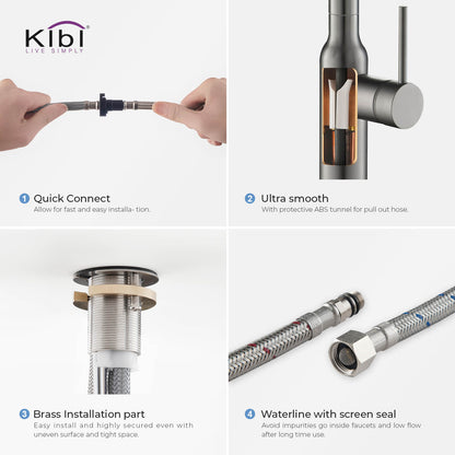 Kibi Hilo Single Handle High Arc Pull Down Kitchen Faucet in Titanium Finish - KKF2008TT