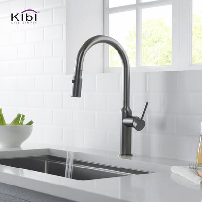 Kibi Hilo Single Handle High Arc Pull Down Kitchen Faucet in Titanium Finish - KKF2008TT