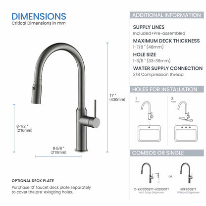 Kibi Hilo Single Handle High Arc Pull Down Kitchen Faucet in Titanium Finish - KKF2008TT