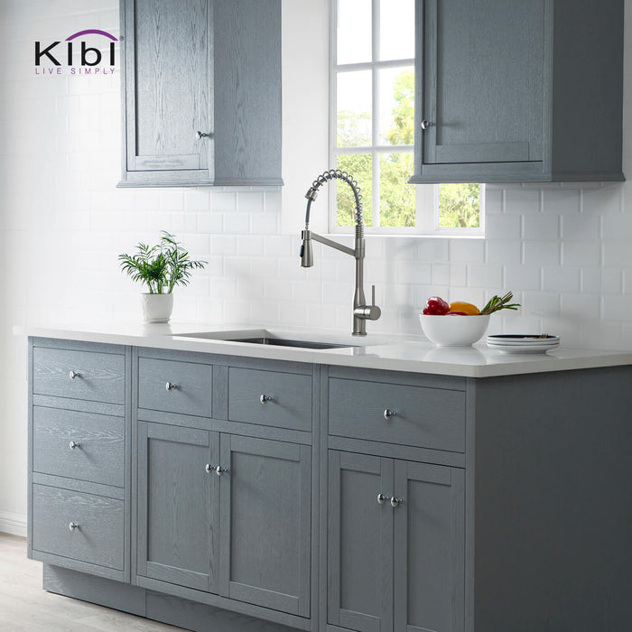 Kibi Largo Single Handle Pull Down Kitchen Faucet With Soap Dispenser in Brushed Nickel Finish - C-KKF2006BN-KSD100BN