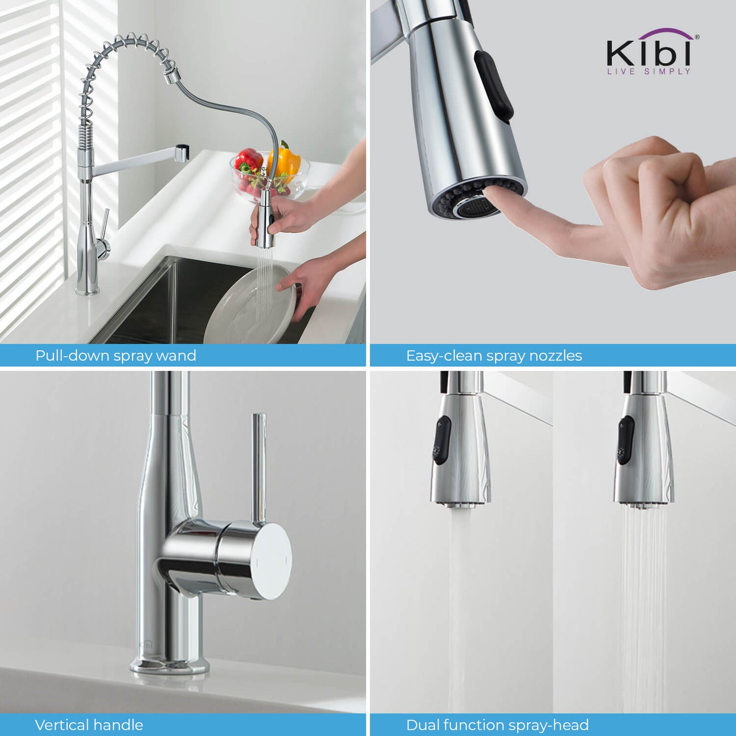 Kibi Largo Single Handle Pull Down Kitchen Faucet With Soap Dispenser in Chrome Finish - C-KKF2006CH-KSD100CH
