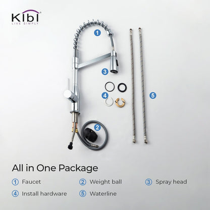 Kibi Largo Single Handle Pull Down Kitchen Faucet With Soap Dispenser in Chrome Finish - C-KKF2006CH-KSD100CH