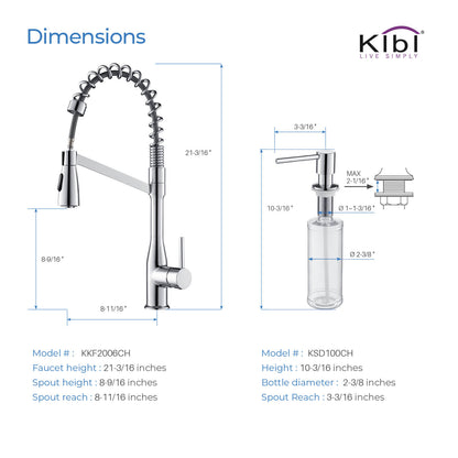 Kibi Largo Single Handle Pull Down Kitchen Faucet With Soap Dispenser in Chrome Finish - C-KKF2006CH-KSD100CH