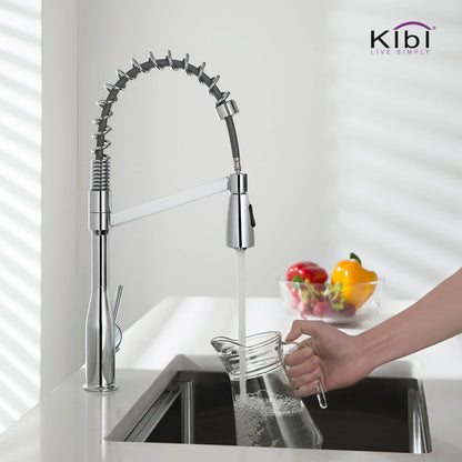 Kibi Largo Single Handle Pull Down Kitchen Faucet With Soap Dispenser in Chrome Finish - C-KKF2006CH-KSD100CH