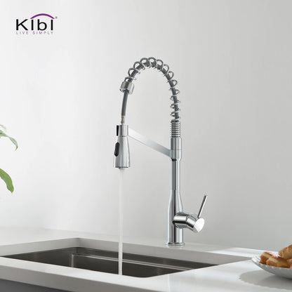 Kibi Largo Single Handle Pull Down Kitchen Faucet With Soap Dispenser in Chrome Finish - C-KKF2006CH-KSD100CH
