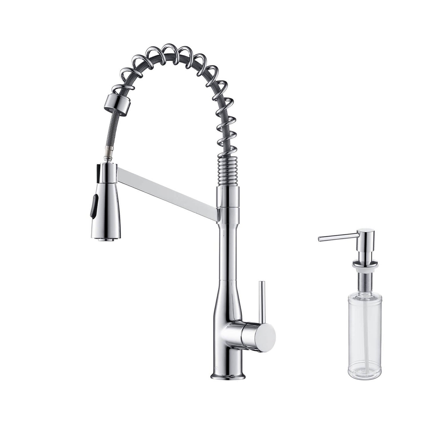 Kibi Largo Single Handle Pull Down Kitchen Faucet With Soap Dispenser in Chrome Finish - C-KKF2006CH-KSD100CH