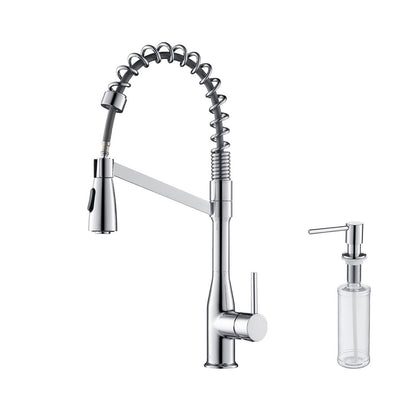 Kibi Largo Single Handle Pull Down Kitchen Faucet With Soap Dispenser in Chrome Finish - C-KKF2006CH-KSD100CH