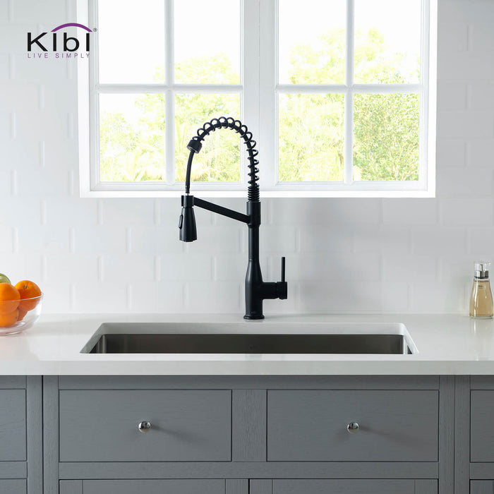 Kibi Largo Single Handle Pull Down Kitchen Faucet With Soap Dispenser in Matte Black Finish - C-KKF2006MB-KSD100MB