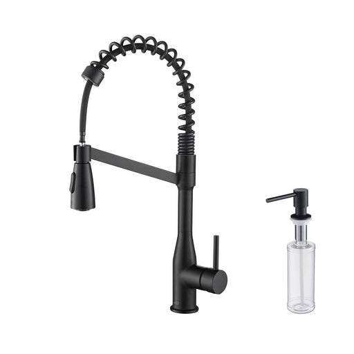 Kibi Largo Single Handle Pull Down Kitchen Faucet With Soap Dispenser in Matte Black Finish - C-KKF2006MB-KSD100MB