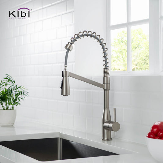 Kibi Largo Single Handle Pull Down Kitchen Faucet in Brushed Nickel Finish - KKF2006BN