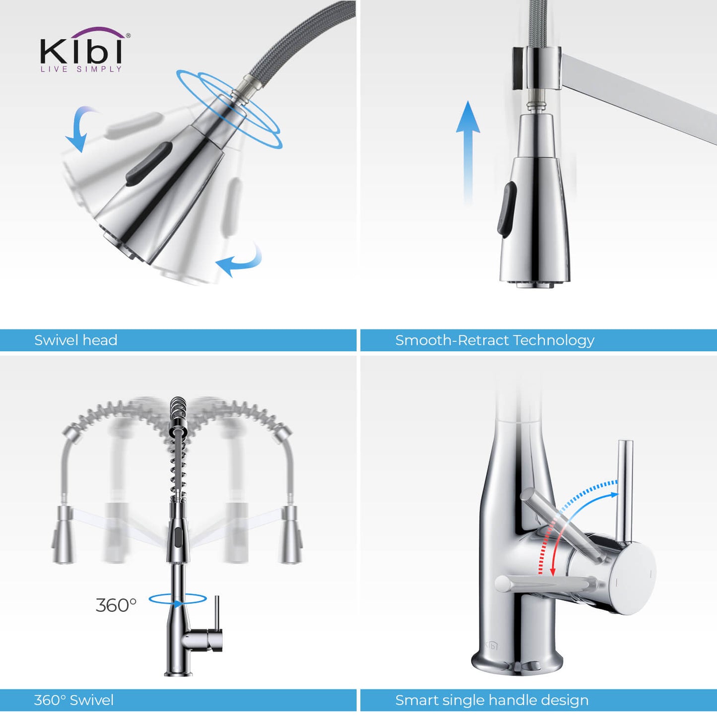 Kibi Largo Single Handle Pull Down Kitchen Faucet in Chrome Finish - KKF2006CH