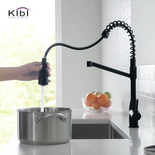 Kibi Largo Single Handle Pull Down Kitchen Faucet in Matte Black Finish - KKF2006MB