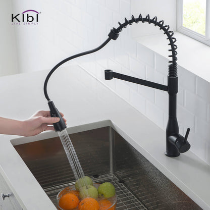 Kibi Largo Single Handle Pull Down Kitchen Faucet in Matte Black Finish - KKF2006MB