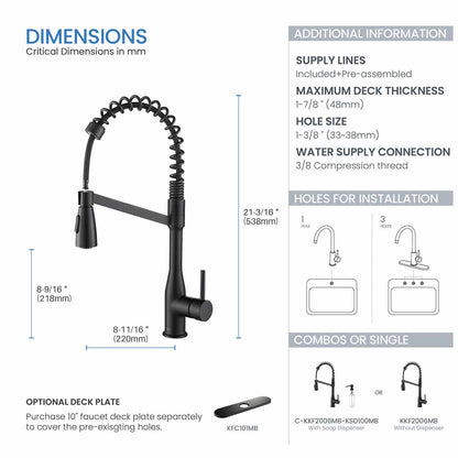 Kibi Largo Single Handle Pull Down Kitchen Faucet in Matte Black Finish - KKF2006MB