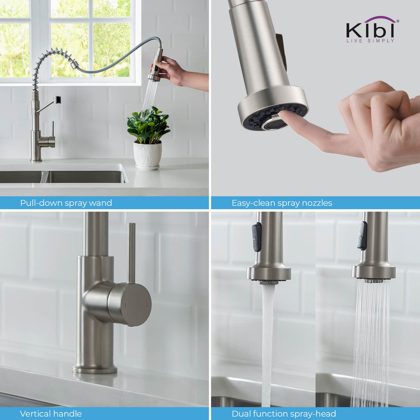 Kibi Lodi Single Handle High Arc Pull Down Kitchen Faucet IN Brushed Nickel Finish - KKF2004BN