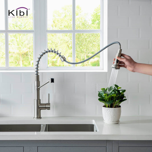Kibi Lodi Single Handle High Arc Pull Down Kitchen Faucet IN Brushed Nickel Finish - KKF2004BN