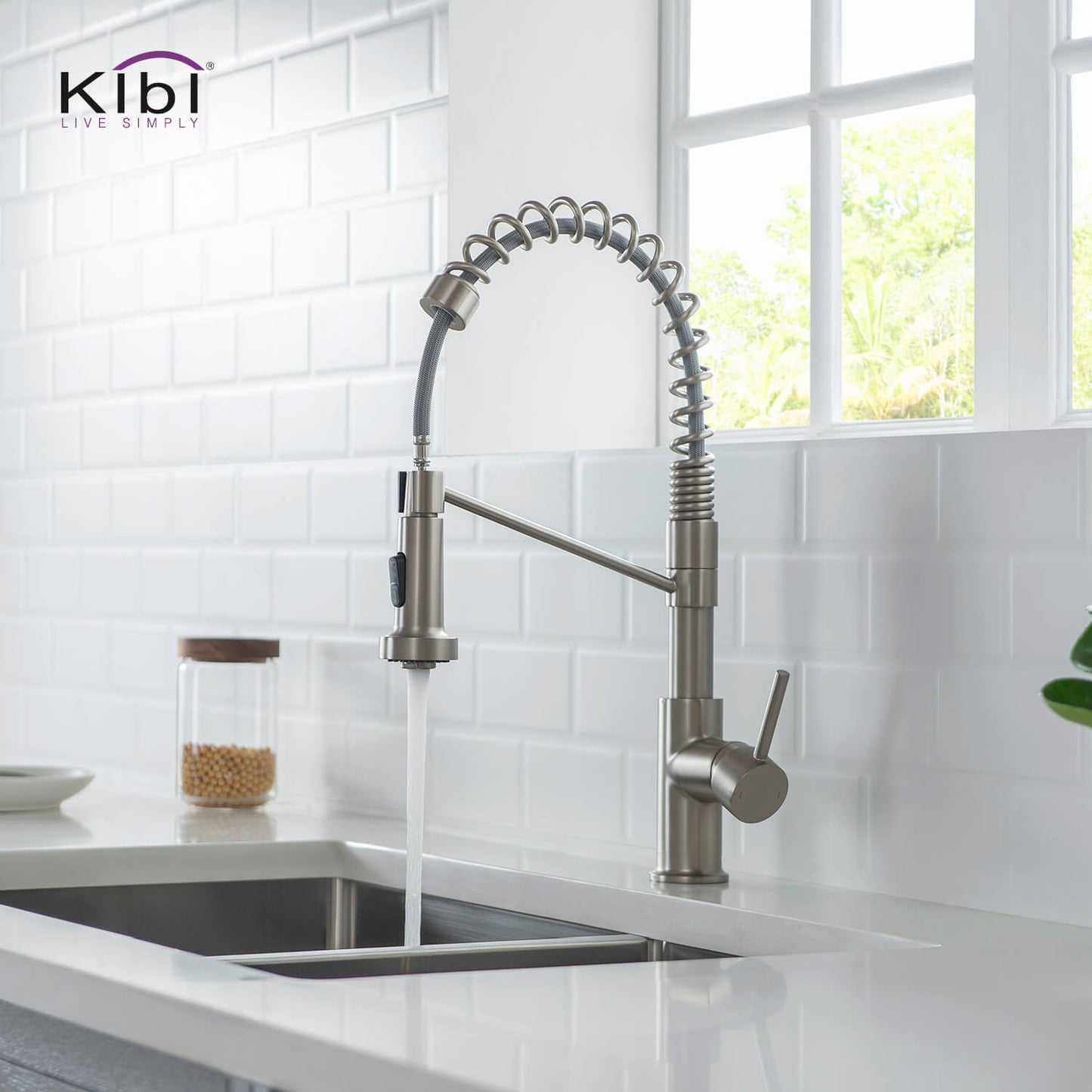 Kibi Lodi Single Handle High Arc Pull Down Kitchen Faucet IN Brushed Nickel Finish - KKF2004BN
