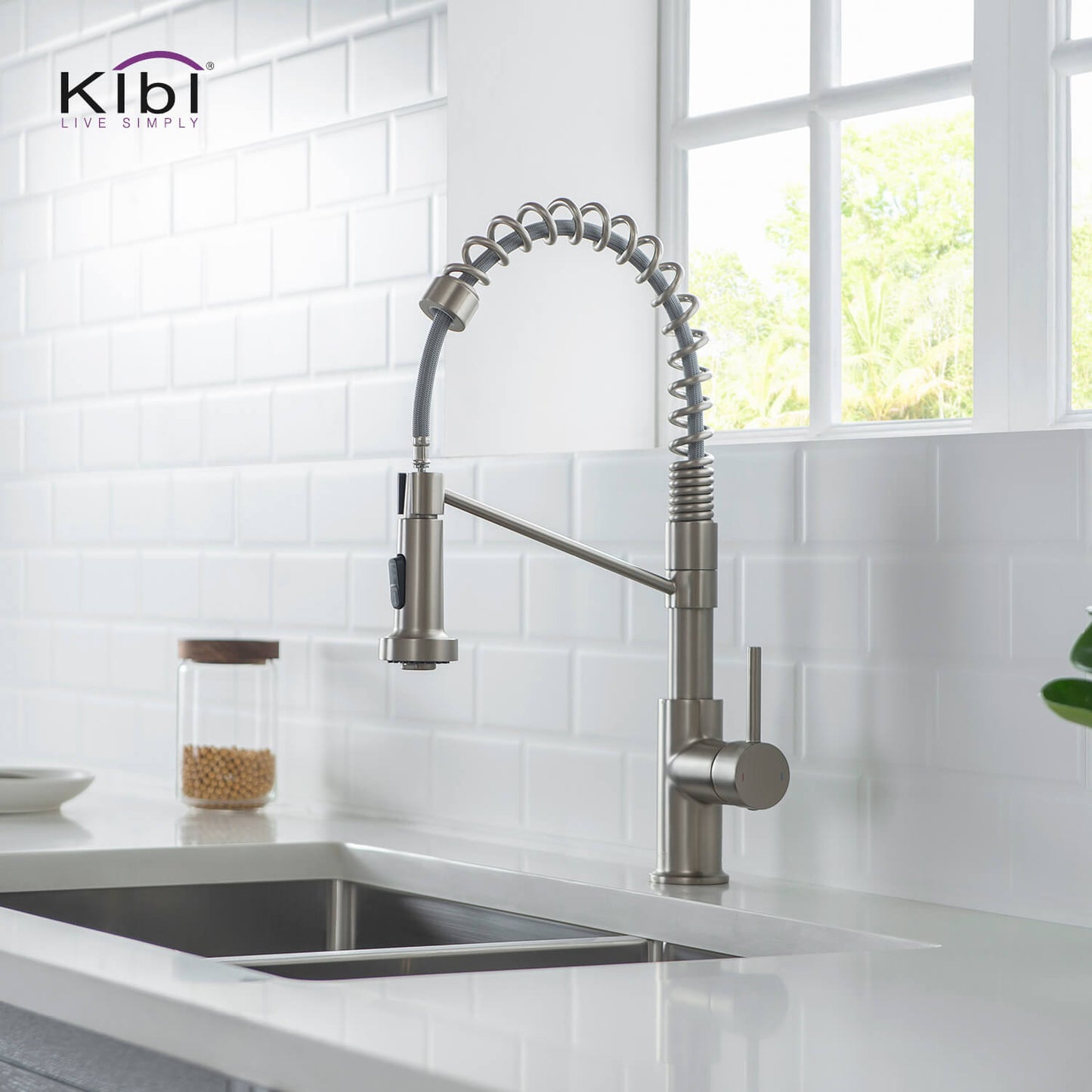 Kibi Lodi Single Handle High Arc Pull Down Kitchen Faucet IN Brushed Nickel Finish - KKF2004BN