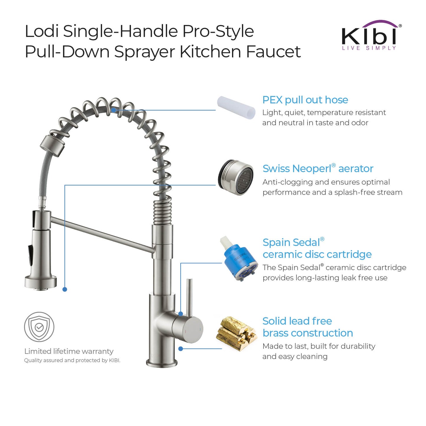 Kibi Lodi Single Handle High Arc Pull Down Kitchen Faucet IN Brushed Nickel Finish - KKF2004BN