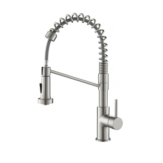 Kibi Lodi Single Handle High Arc Pull Down Kitchen Faucet IN Brushed Nickel Finish - KKF2004BN