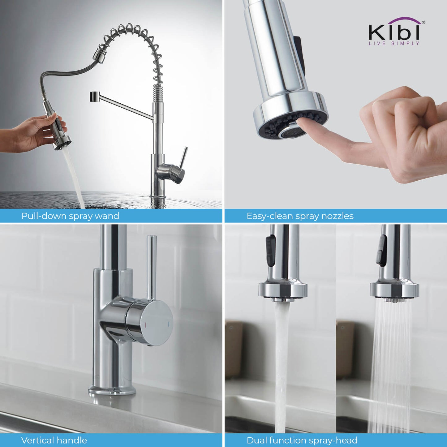 Kibi Lodi Single Handle High Arc Pull Down Kitchen Faucet In Chrome Finish - KKF2004CH