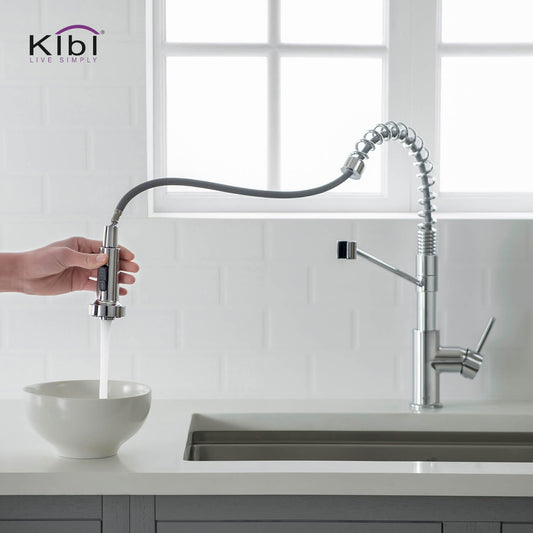 Kibi Lodi Single Handle High Arc Pull Down Kitchen Faucet In Chrome Finish - KKF2004CH