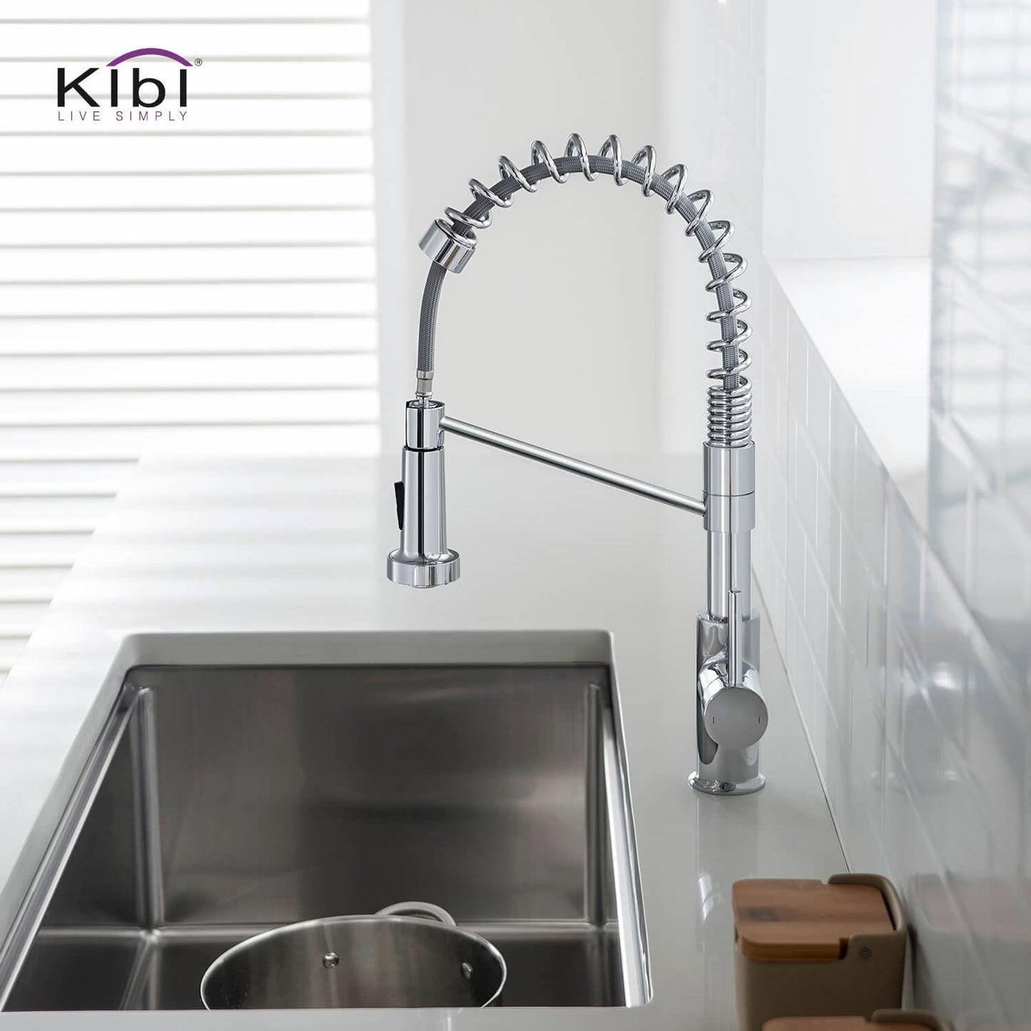 Kibi Lodi Single Handle High Arc Pull Down Kitchen Faucet In Chrome Finish - KKF2004CH