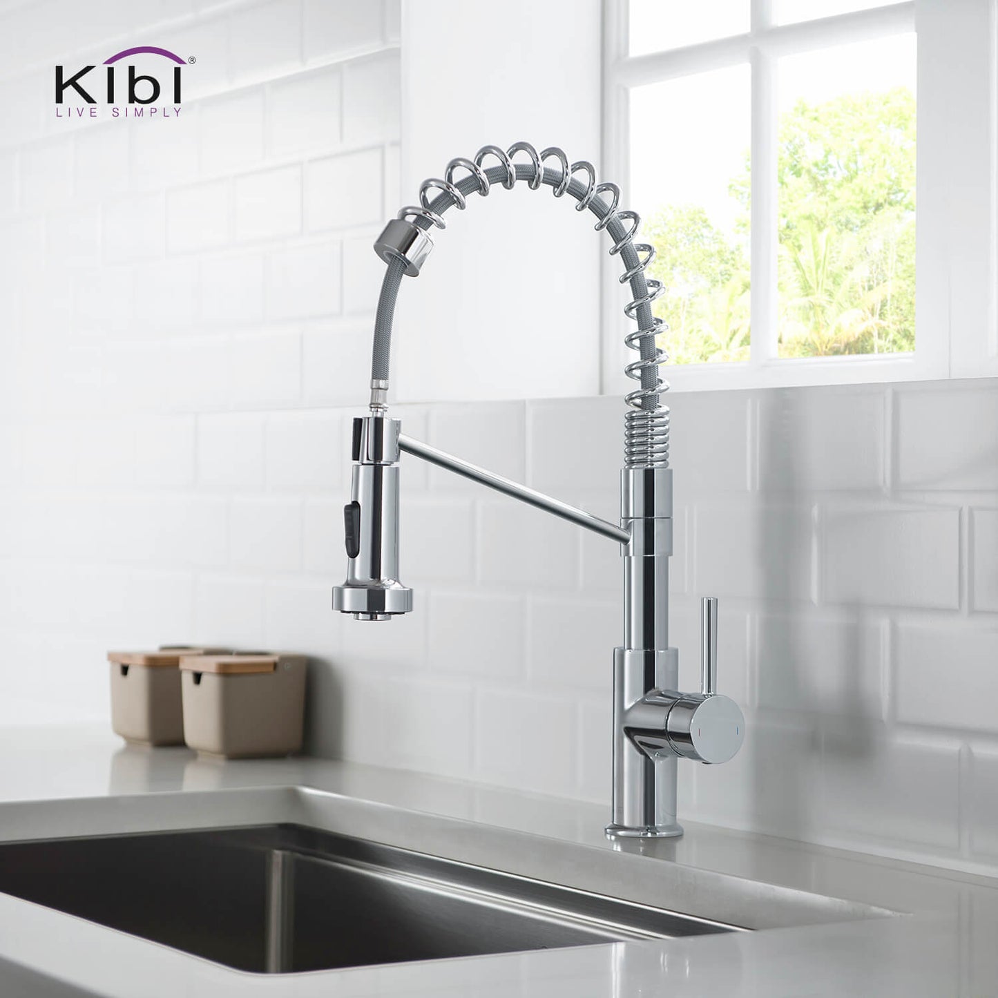 Kibi Lodi Single Handle High Arc Pull Down Kitchen Faucet In Chrome Finish - KKF2004CH