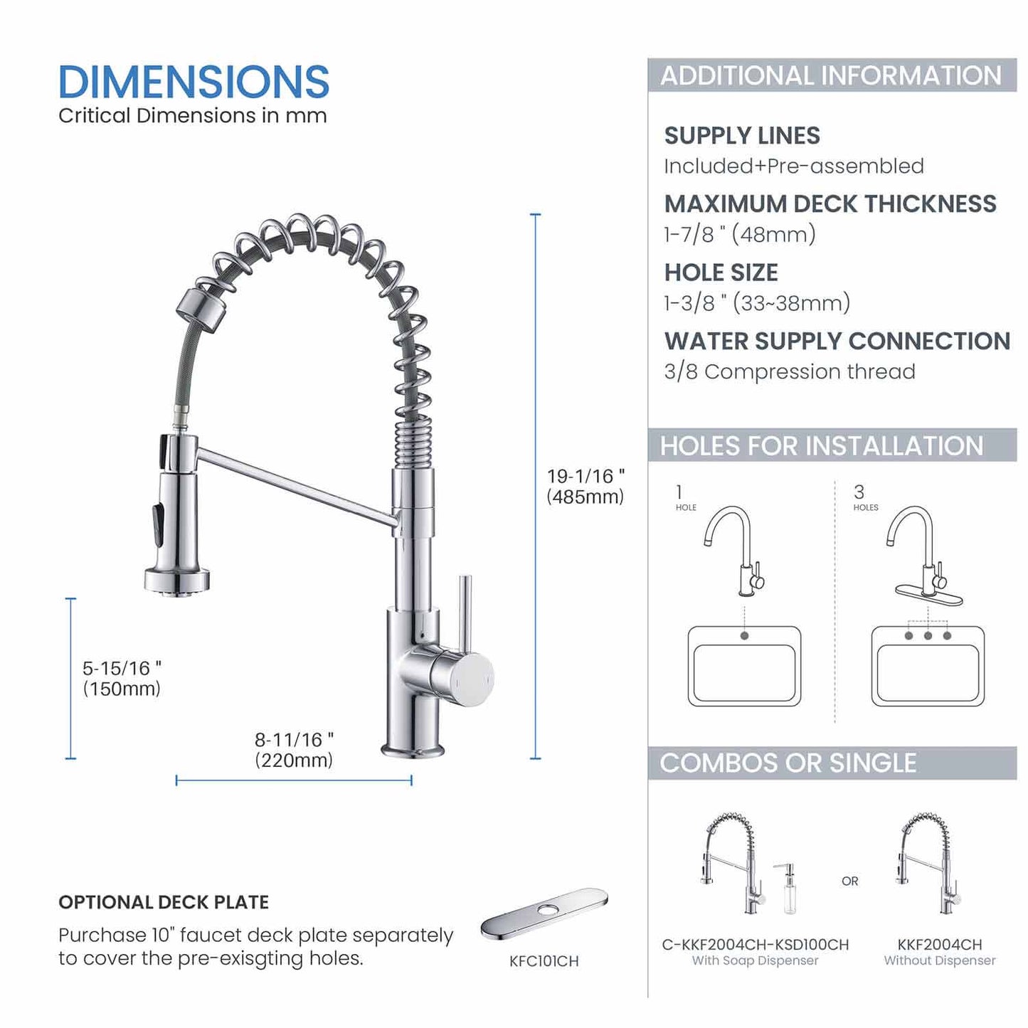 Kibi Lodi Single Handle High Arc Pull Down Kitchen Faucet In Chrome Finish - KKF2004CH