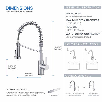 Kibi Lodi Single Handle High Arc Pull Down Kitchen Faucet In Chrome Finish - KKF2004CH