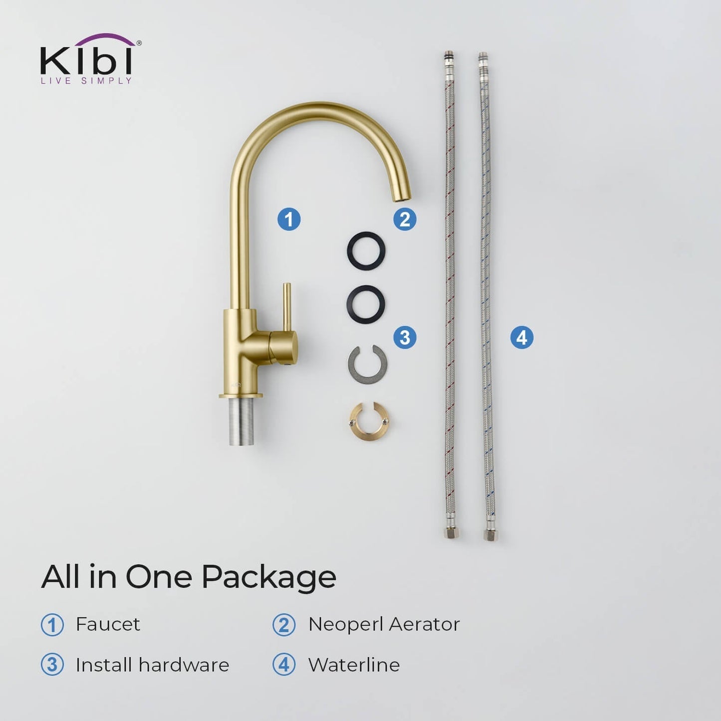 Kibi Lowa Single Handle High Arc Kitchen Bar Sink Faucet With Soap Dispenser in Brushed Gold Finish - C-KKF2001BG-KSD100BG
