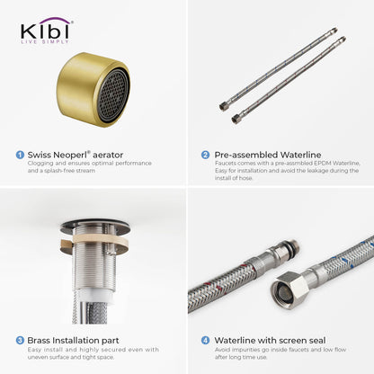 Kibi Lowa Single Handle High Arc Kitchen Bar Sink Faucet With Soap Dispenser in Brushed Gold Finish - C-KKF2001BG-KSD100BG