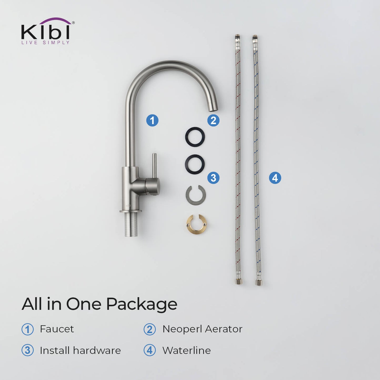 Kibi Lowa Single Handle High Arc Kitchen Bar Sink Faucet With Soap Dispenser in Brushed Nickel Finish - C-KKF2001BN-KSD100BN