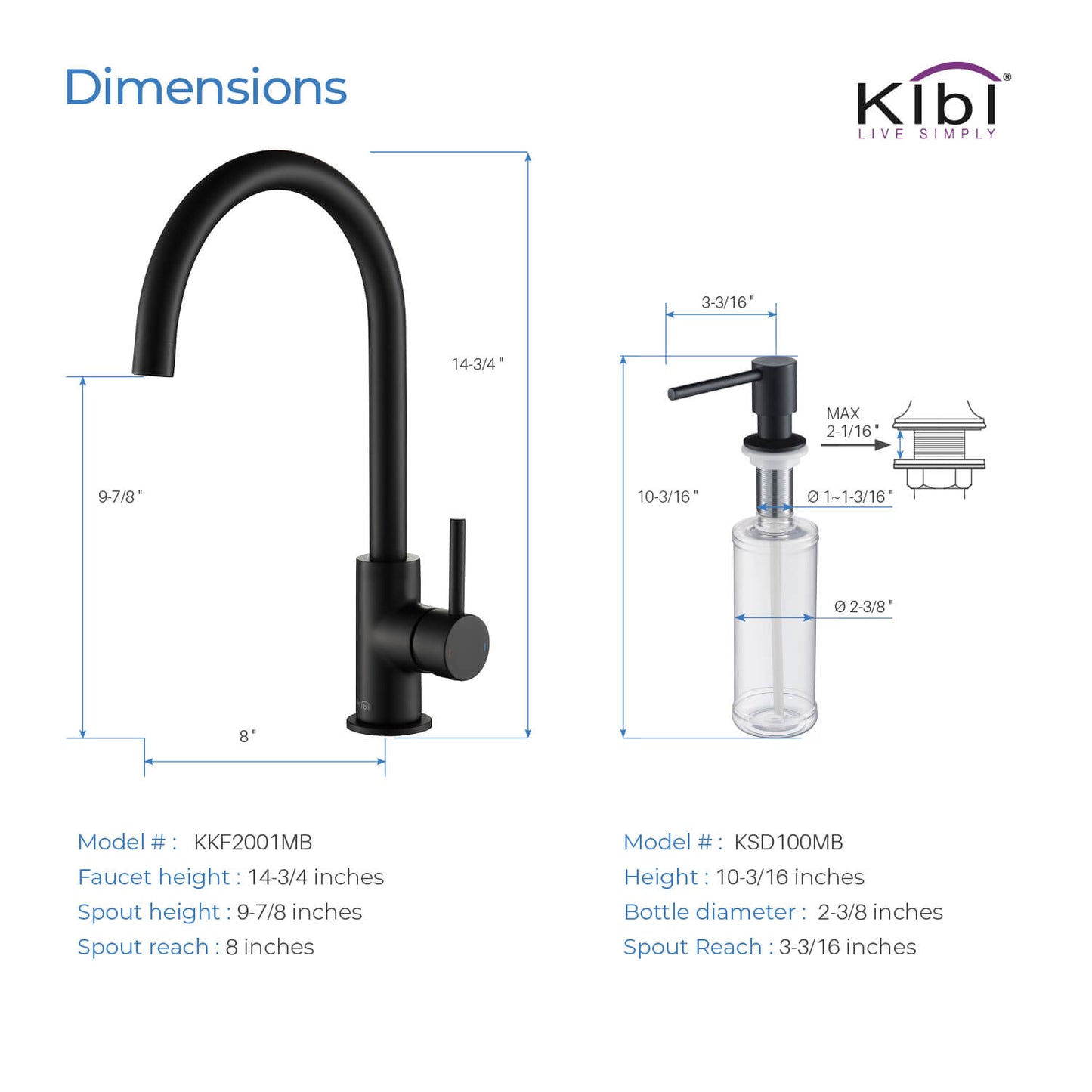 Kibi Lowa Single Handle High Arc Kitchen Bar Sink Faucet With Soap Dispenser in Matte Black Finish - C-KKF2001MB-KSD100MB