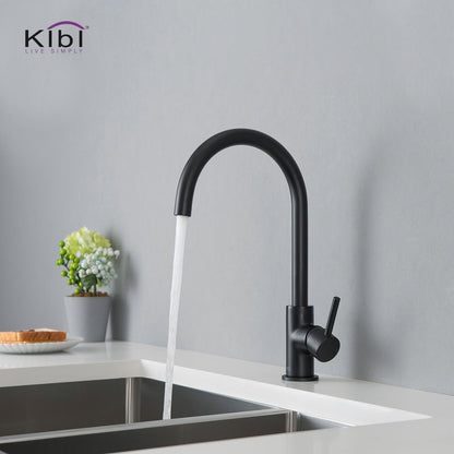 Kibi Lowa Single Handle High Arc Kitchen Bar Sink Faucet With Soap Dispenser in Matte Black Finish - C-KKF2001MB-KSD100MB