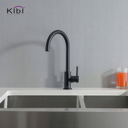 Kibi Lowa Single Handle High Arc Kitchen Bar Sink Faucet With Soap Dispenser in Matte Black Finish - C-KKF2001MB-KSD100MB