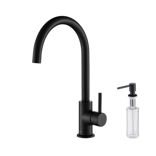 Kibi Lowa Single Handle High Arc Kitchen Bar Sink Faucet With Soap Dispenser in Matte Black Finish - C-KKF2001MB-KSD100MB