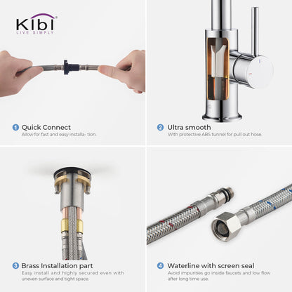 Kibi Luxe Single Handle High Arc Pull Down Kitchen Faucet With Soap Dispenser in Chrome Finish - C-KKF2011CH-KSD100CH