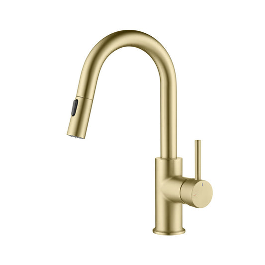Kibi Luxe Single Handle High Arc Pull Down Kitchen Faucet in Brushed Gold Finish - KKF2011BG