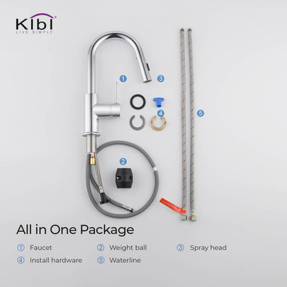Kibi Luxe Single Handle High Arc Pull Down Kitchen Faucet in Chrome Finish - KKF2011CH