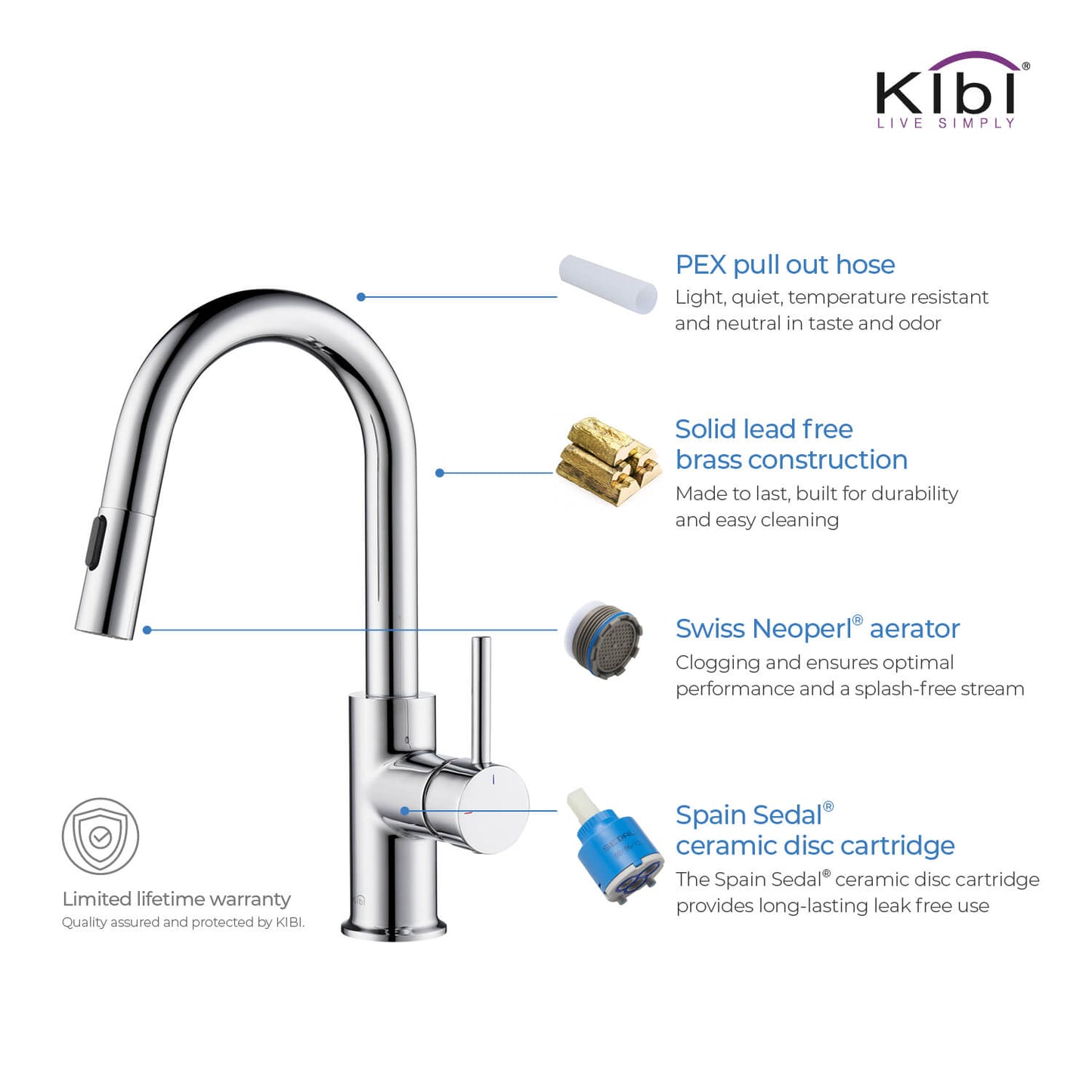 Kibi Luxe Single Handle High Arc Pull Down Kitchen Faucet in Chrome Finish - KKF2011CH