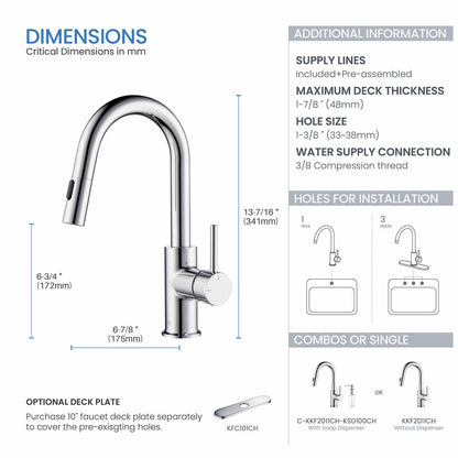 Kibi Luxe Single Handle High Arc Pull Down Kitchen Faucet in Chrome Finish - KKF2011CH