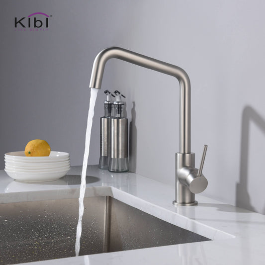 Kibi Macon Single Handle High Arc Kitchen Bar Sink Faucet With Soap Dispenser in Brushed Nickel Finish - C-KKF2012BN-KSD100BN