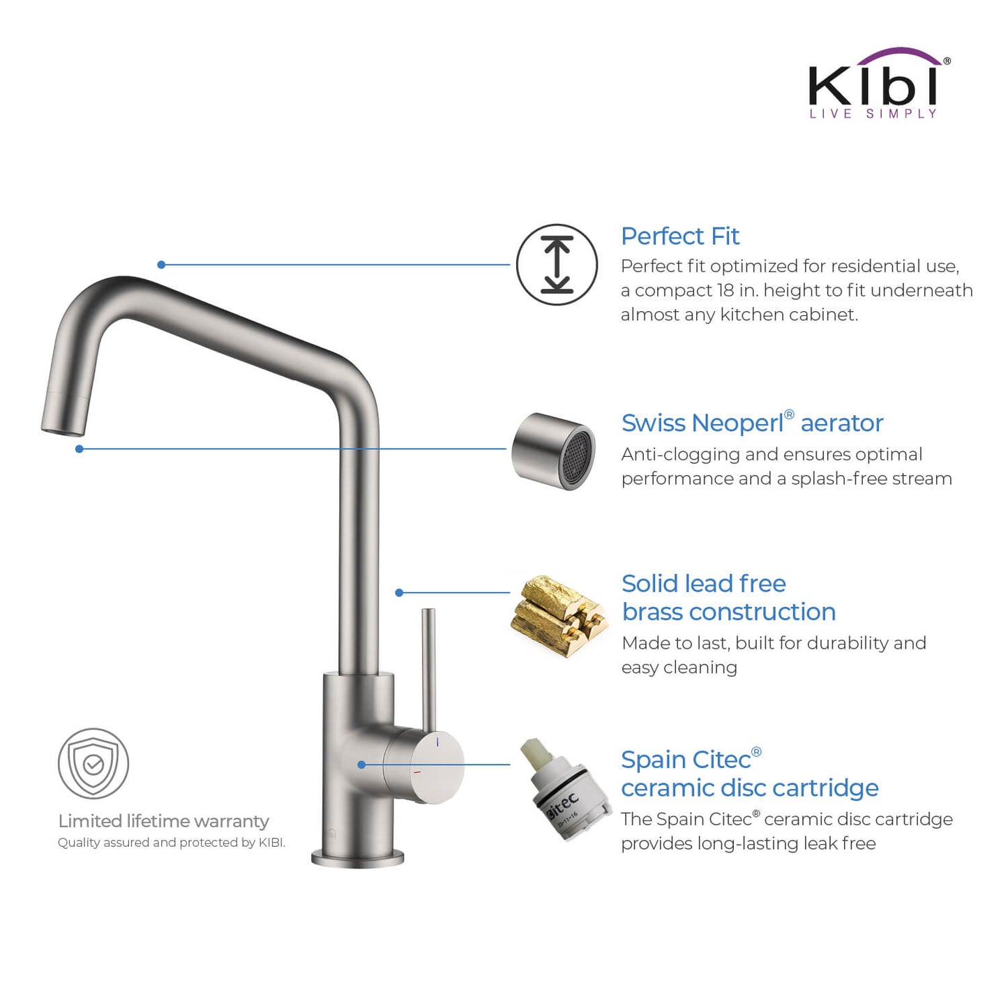 Kibi Macon Single Handle High Arc Kitchen Bar Sink Faucet With Soap Dispenser in Brushed Nickel Finish - C-KKF2012BN-KSD100BN
