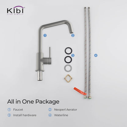 Kibi Macon Single Handle High Arc Kitchen Bar Sink Faucet With Soap Dispenser in Brushed Nickel Finish - C-KKF2012BN-KSD100BN