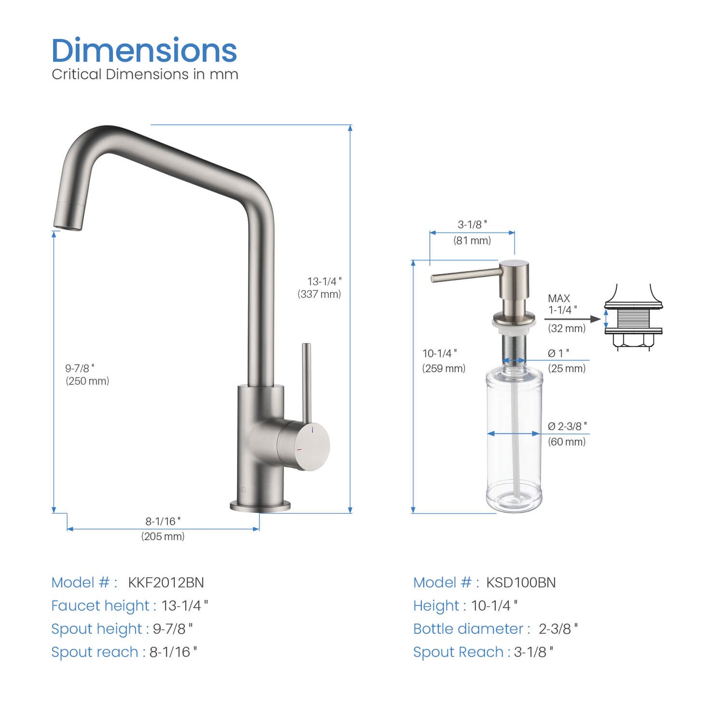 Kibi Macon Single Handle High Arc Kitchen Bar Sink Faucet With Soap Dispenser in Brushed Nickel Finish - C-KKF2012BN-KSD100BN