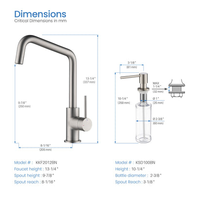 Kibi Macon Single Handle High Arc Kitchen Bar Sink Faucet With Soap Dispenser in Brushed Nickel Finish - C-KKF2012BN-KSD100BN