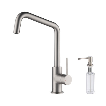 Kibi Macon Single Handle High Arc Kitchen Bar Sink Faucet With Soap Dispenser in Brushed Nickel Finish - C-KKF2012BN-KSD100BN
