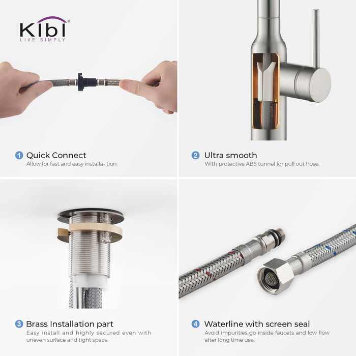 Kibi Macon Single Handle High Arc Pull Down Kitchen Faucet With Soap Dispenser in Brushed Nickel Finish - C-KKF2007BN-KSD100BN