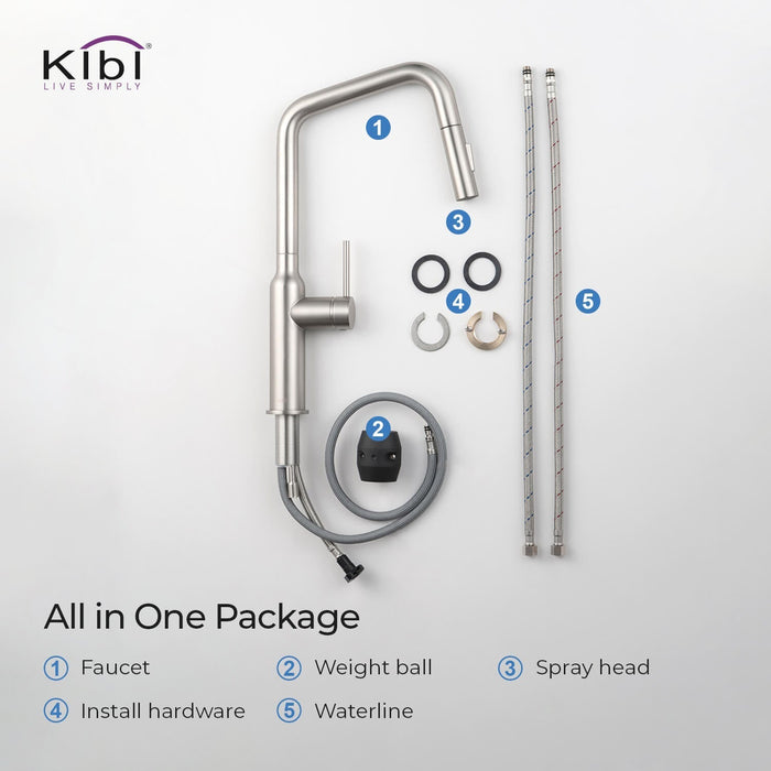 Kibi Macon Single Handle High Arc Pull Down Kitchen Faucet With Soap Dispenser in Brushed Nickel Finish - C-KKF2007BN-KSD100BN